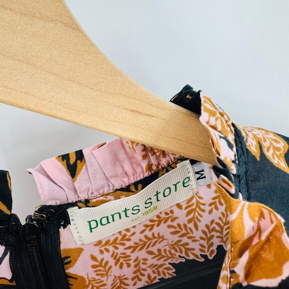 Pants Store Floral Print High Neck Blouse Pink Black Brown Boho Top Size M - Picture 3 of 6